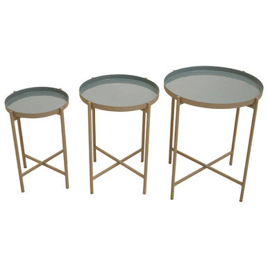 Corra Grey and Gold Finish Set of 3 Round Tray Side Tables