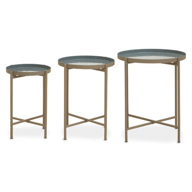 Corra Grey and Gold Finish Set of 3 Round Tray Side Tables