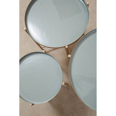 Corra Grey and Gold Finish Set of 3 Round Tray Side Tables