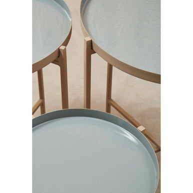 Corra Grey and Gold Finish Set of 3 Round Tray Side Tables