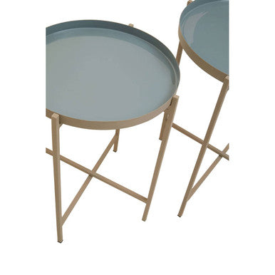 Corra Grey and Gold Finish Set of 3 Round Tray Side Tables