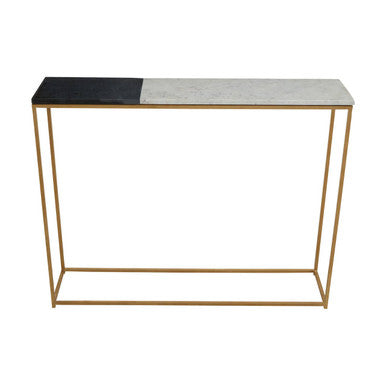 Corra Black and White Marble Console Table with Gold Finish Frame