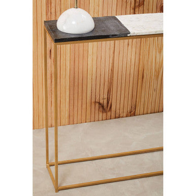 Corra Black and White Marble Console Table with Gold Finish Frame