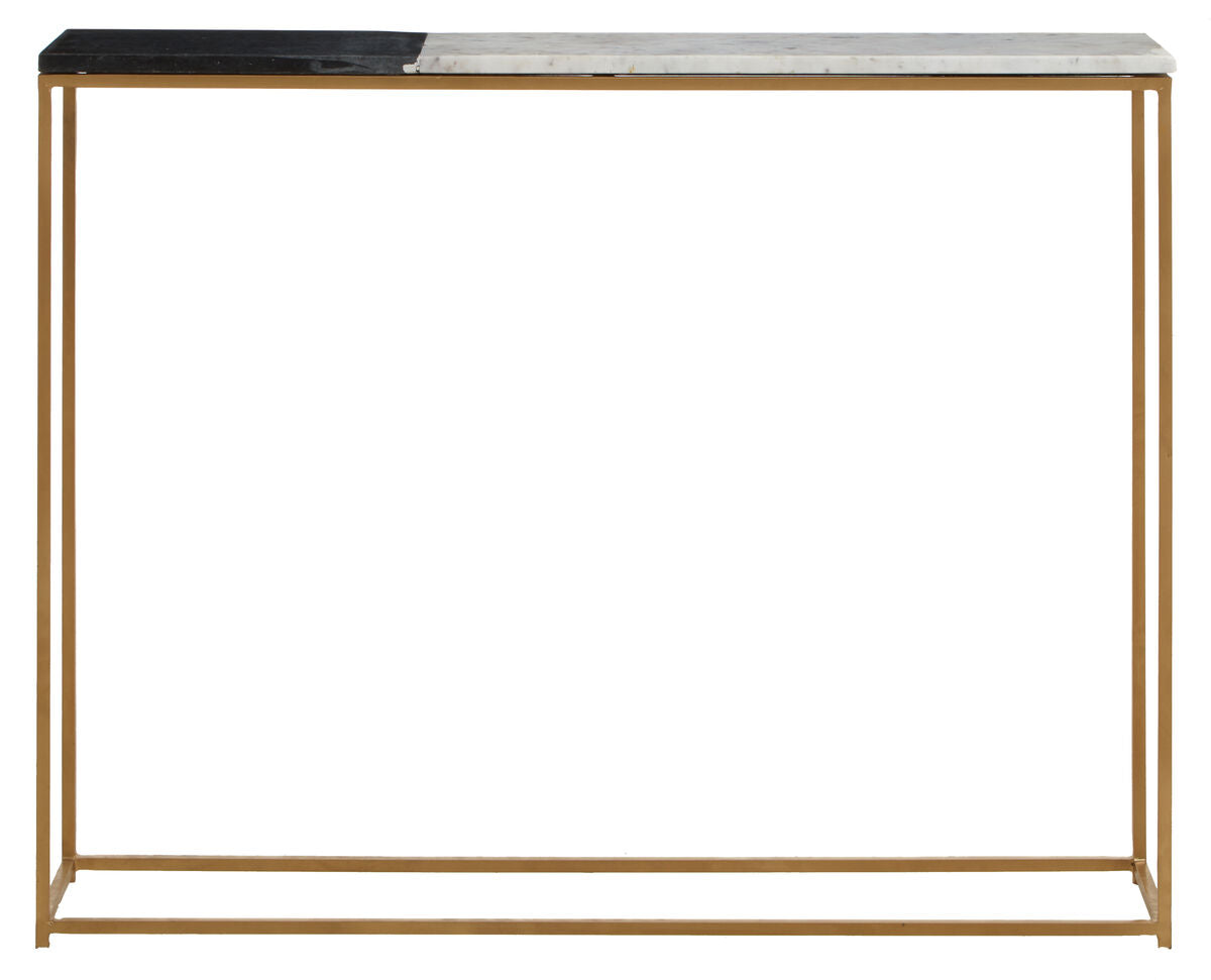 Corra Black and White Marble Console Table with Gold Finish Frame