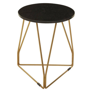 Corra Black Marble Side Table with Gold Finish Frame