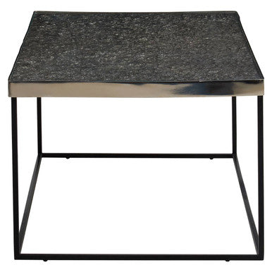 Akola Silver Metal and Glass Coffee Table with Black Legs