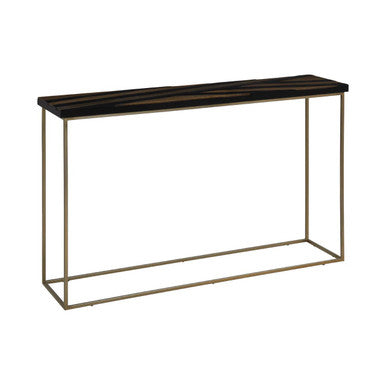 Aris Black Acacia Wood Console Table with Gold Inlay