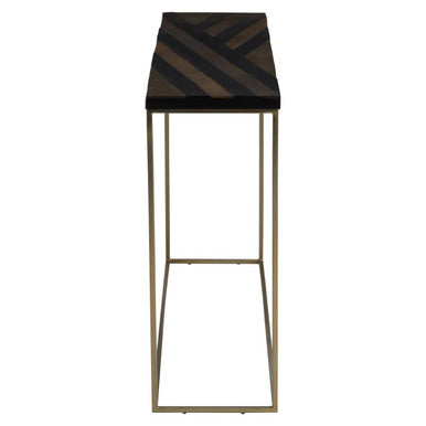Aris Black Acacia Wood Console Table with Gold Inlay