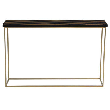 Aris Black Acacia Wood Console Table with Gold Inlay