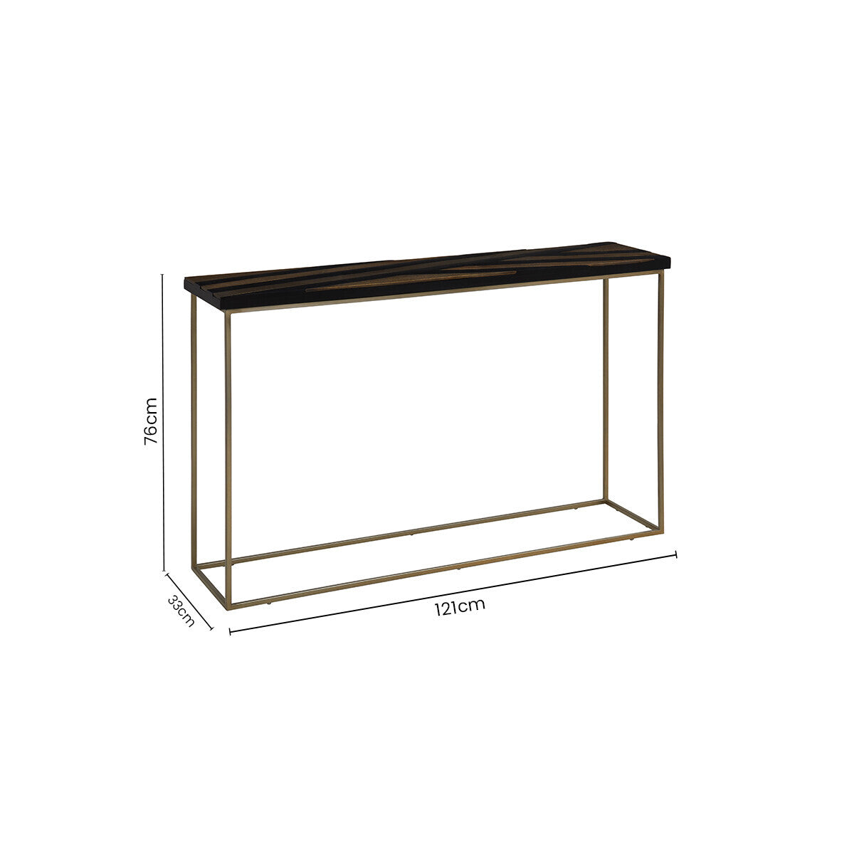 Aris Black Acacia Wood Console Table with Gold Inlay