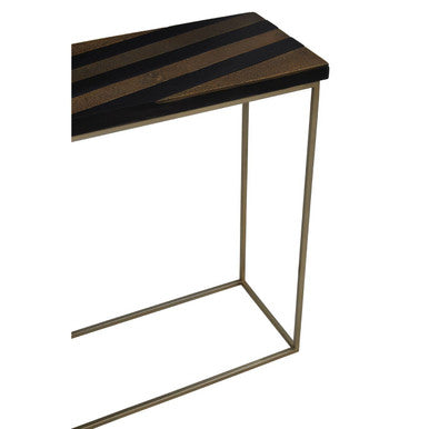 Aris Black Acacia Wood Console Table with Gold Inlay