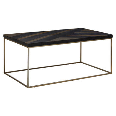Aris Black Acacia Wood Coffee Table with Gold Inlay