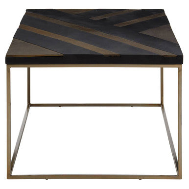 Aris Black Acacia Wood Coffee Table with Gold Inlay
