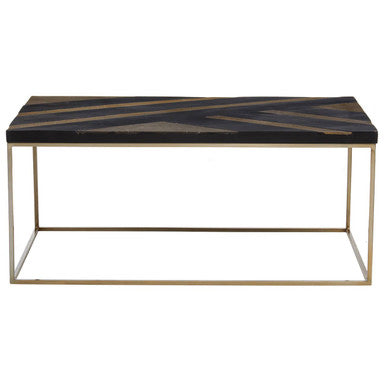 Aris Black Acacia Wood Coffee Table with Gold Inlay