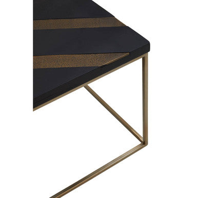Aris Black Acacia Wood Coffee Table with Gold Inlay