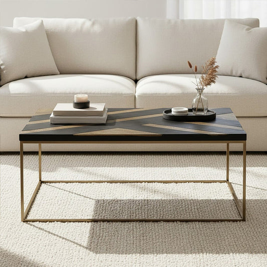 Aris Black Acacia Wood Coffee Table with Gold Inlay