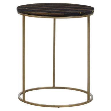 Aris Black Acacia Wood Side Table with Gold Inlay