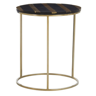 Aris Black Acacia Wood Side Table with Gold Inlay
