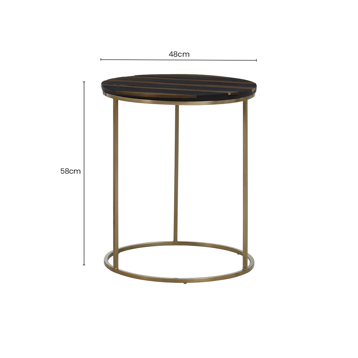 Aris Black Acacia Wood Side Table with Gold Inlay