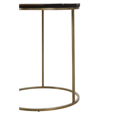Aris Black Acacia Wood Side Table with Gold Inlay