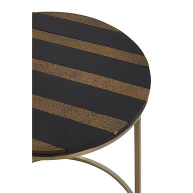 Aris Black Acacia Wood Side Table with Gold Inlay