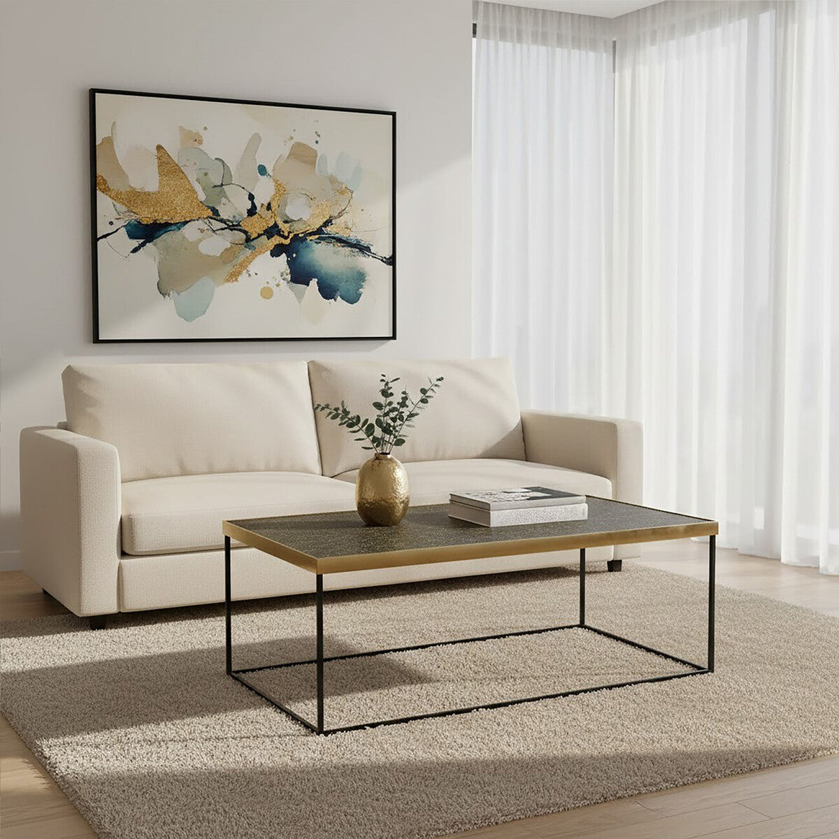 Akola Gold Finish Coffee Table with Black Base