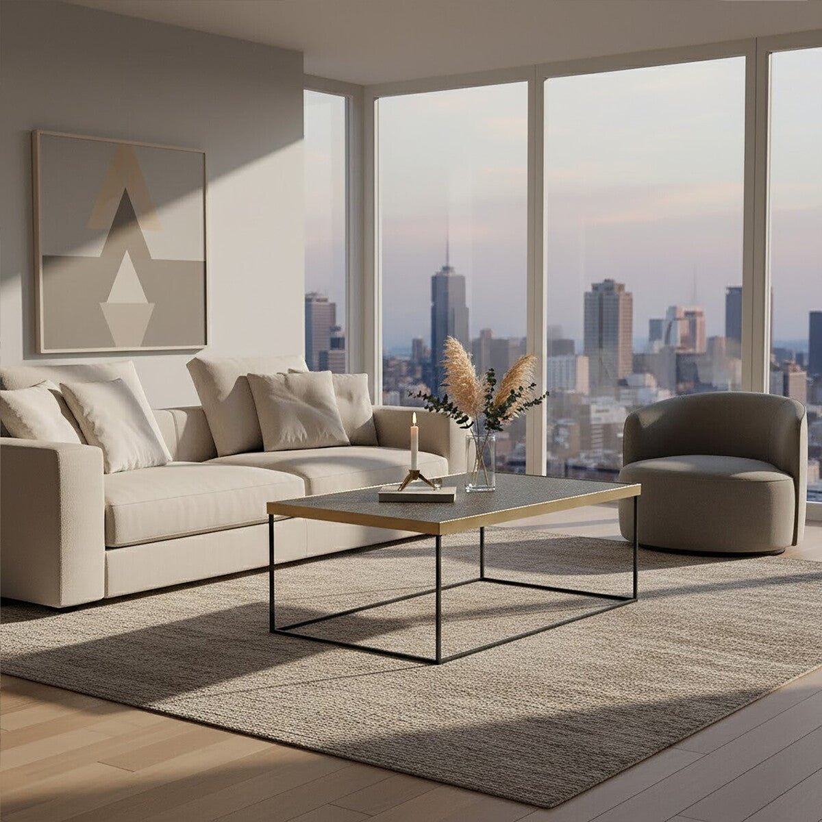 Akola Gold Finish Coffee Table with Black Base