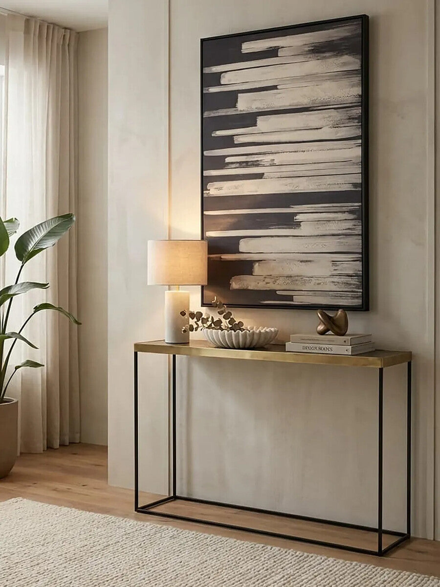 Akola Gold Finish Console Table with Black Base