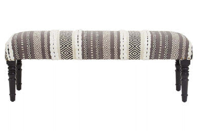 Cefena Grey and White Textured Fabric Bench