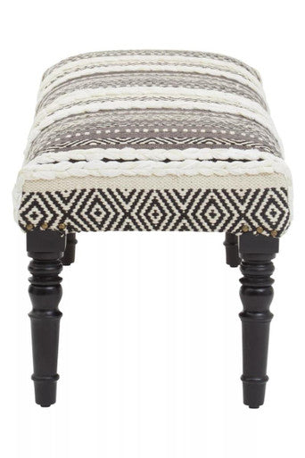 Cefena Grey and White Textured Fabric Bench