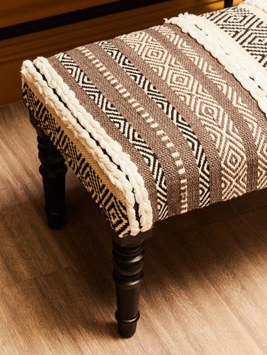 Cefena Grey and White Textured Fabric Bench