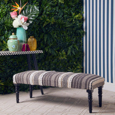 Cefena Grey and White Textured Fabric Bench