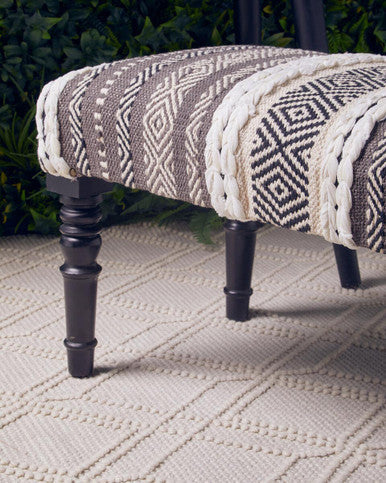 Cefena Grey and White Textured Fabric Bench