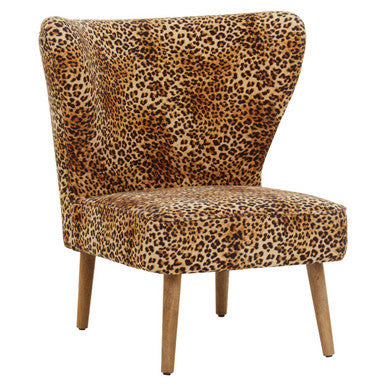 Cefena Black Leopard Print Velvet Chair with Mango Wood Legs