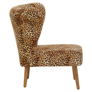 Cefena Black Leopard Print Velvet Chair with Mango Wood Legs