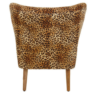 Cefena Black Leopard Print Velvet Chair with Mango Wood Legs