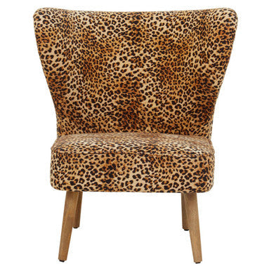 Cefena Black Leopard Print Velvet Chair with Mango Wood Legs