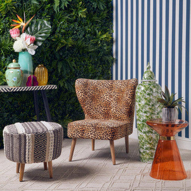 Cefena Black Leopard Print Velvet Chair with Mango Wood Legs