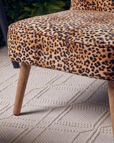 Cefena Black Leopard Print Velvet Chair with Mango Wood Legs