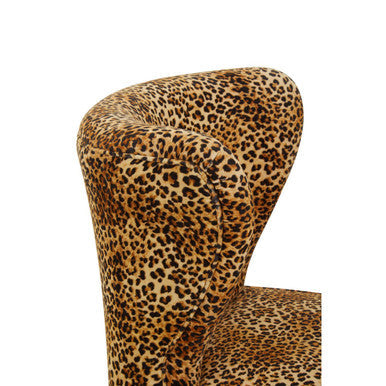 Cefena Black Leopard Print Velvet Chair with Mango Wood Legs