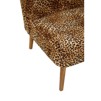 Cefena Black Leopard Print Velvet Chair with Mango Wood Legs