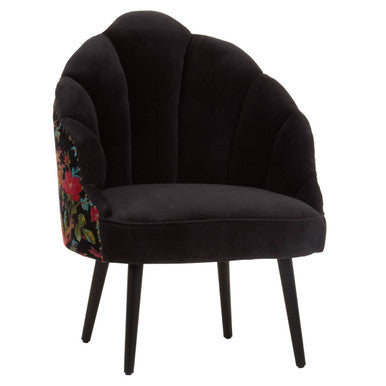 Cefena Black Scalloped Chair with Peacock Printed Back