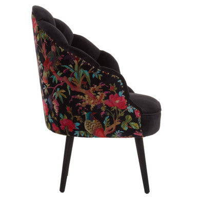 Cefena Black Scalloped Chair with Peacock Printed Back