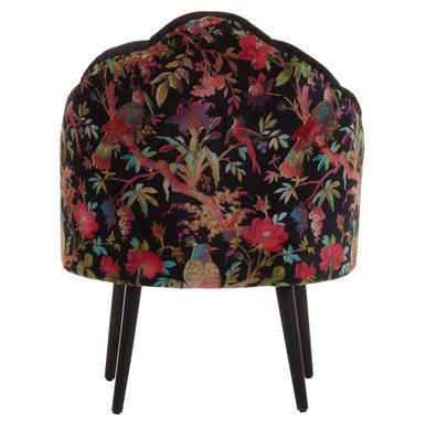 Cefena Black Scalloped Chair with Peacock Printed Back
