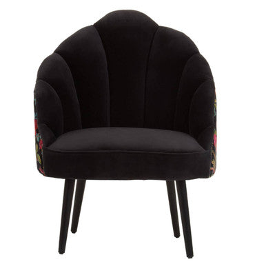 Cefena Black Scalloped Chair with Peacock Printed Back