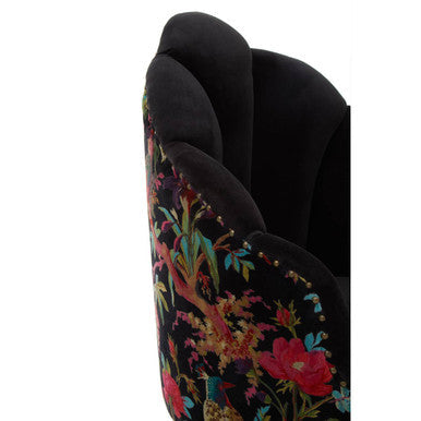 Cefena Black Scalloped Chair with Peacock Printed Back