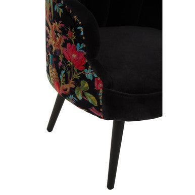 Cefena Black Scalloped Chair with Peacock Printed Back