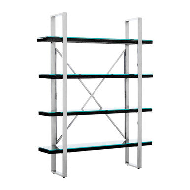Kerala Black Recycled Wood and Glass 4 Tier Shelf Unit