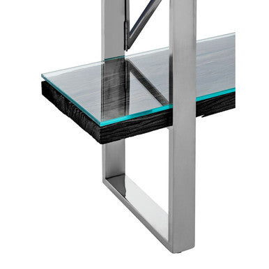 Kerala Black Recycled Wood and Glass 4 Tier Shelf Unit