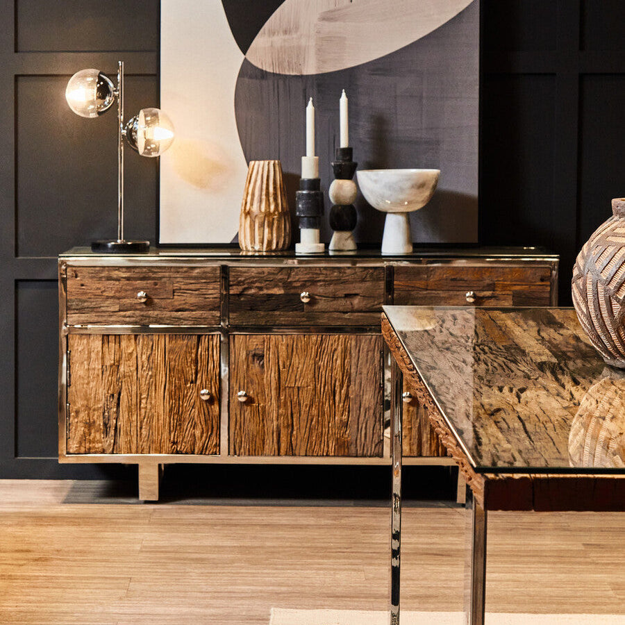 Kerala Natural Recycled Wood 3 Door and 3 Drawer Sideboard
